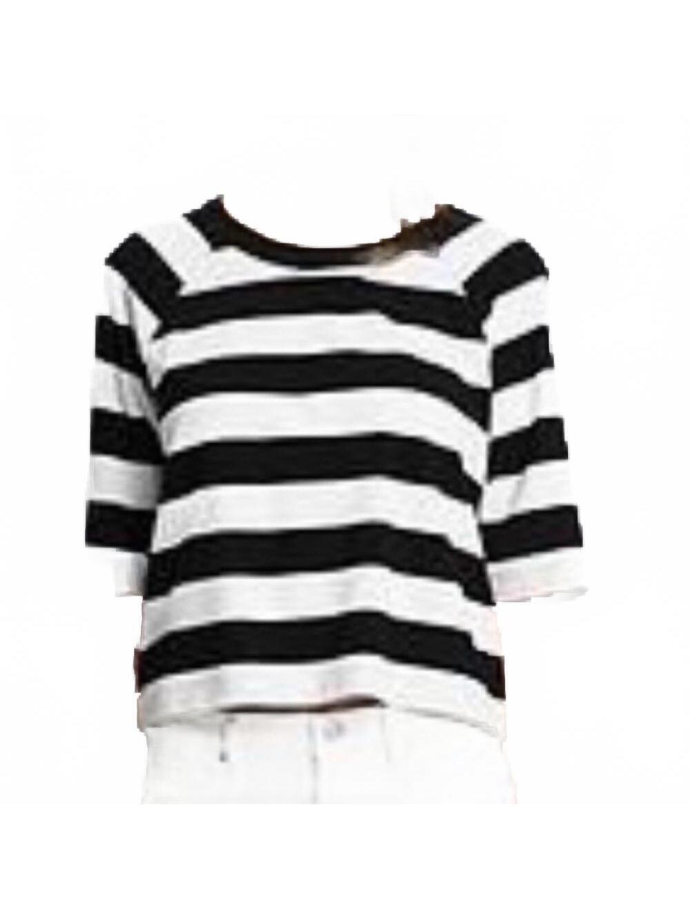 Banana Republic Boxy Black White Wide Stripe Bateau Neck Relaxed Crop Top L